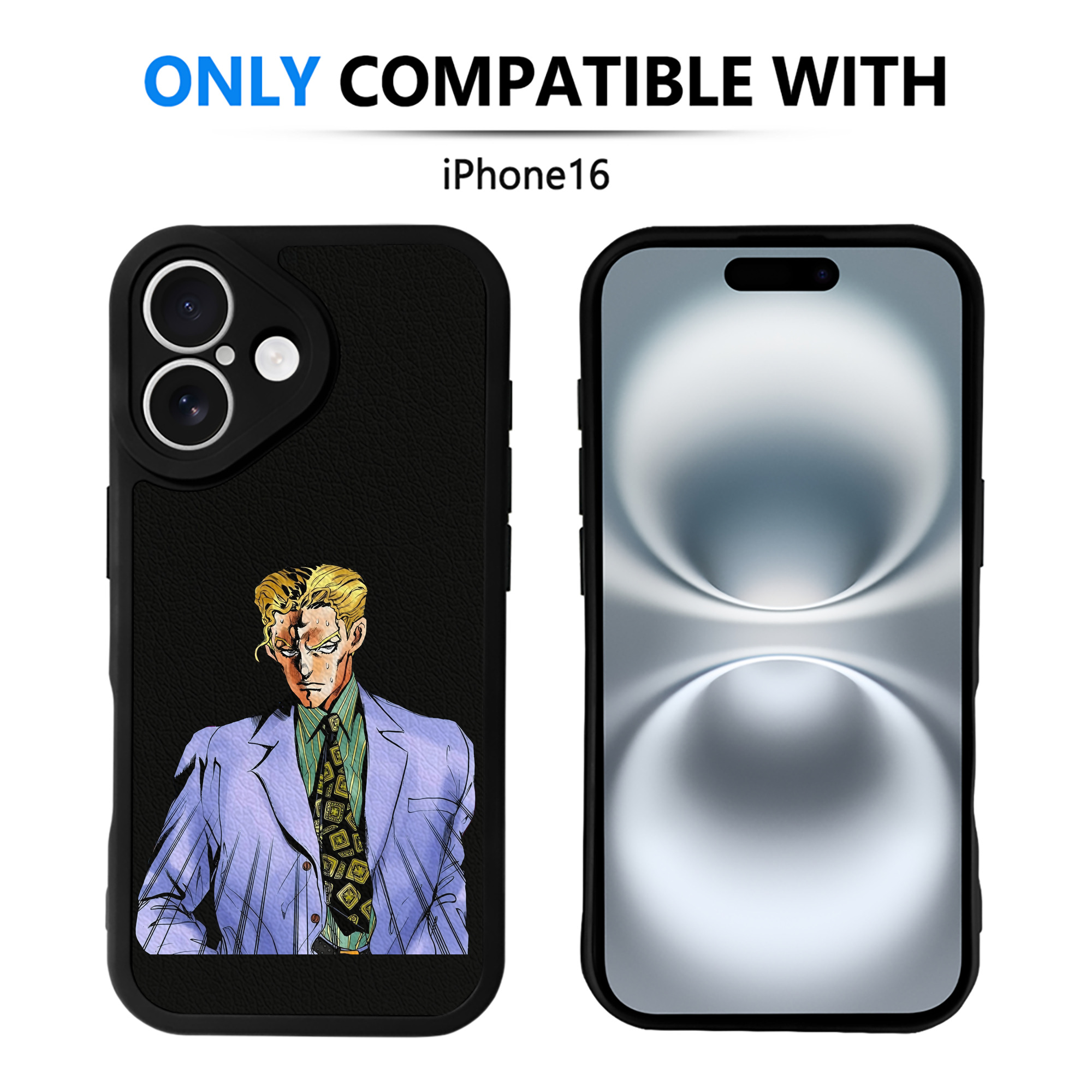 （画像用） ジョジョの奇妙な冒険 きら よしかげ JoJo's Bizarre Adventure Kira Yoshikage 【iPhone 16シリーズ対応】シリコンスマホケース（レザー調） 材質：シリコン